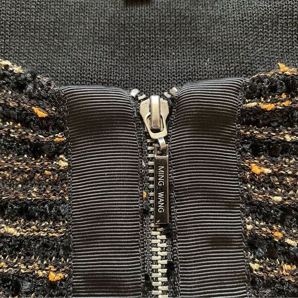 MING WANG Sapphire XL Black Gold Tweed Sparkle Zip Evening Cocktail Party Blazer - Picture 10 of 16